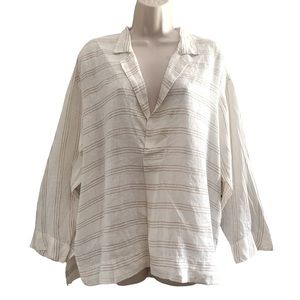 CP Shades Linen Striped Oversized Pullover Top Size Large Surplice Neckline